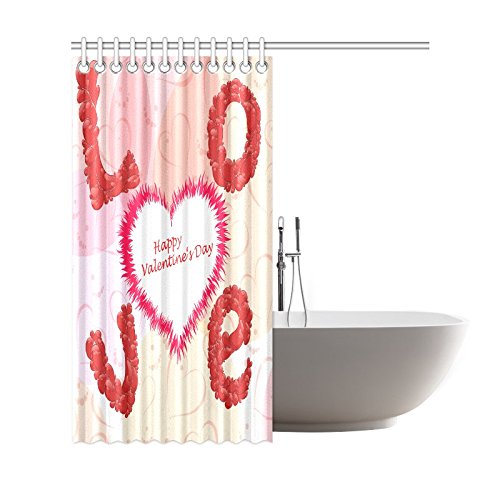 Valentine's Day Home Bath Decor, Love Heart Shape Polyester Fabric Shower Curtain Bathroom Sets