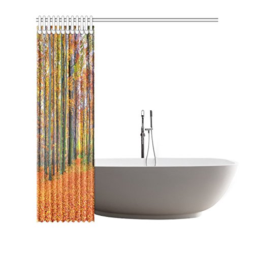 Autumn Landscape Home Bath Decor, Yellow Red Leaves Forest Polyester Fabric Shower Curtain Bathroom Sets