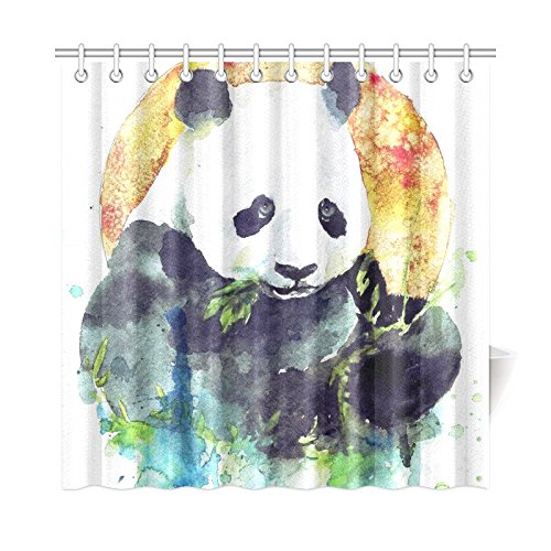 Watercolor Animal Home Bath Decor, Black and White Panda Polyester Fabric Shower Curtain Bathroom Sets