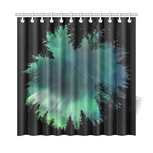 Northern Lights Home Bath Decor, Forest Starry Night Polyester Fabric Shower Curtain Bathroom Sets