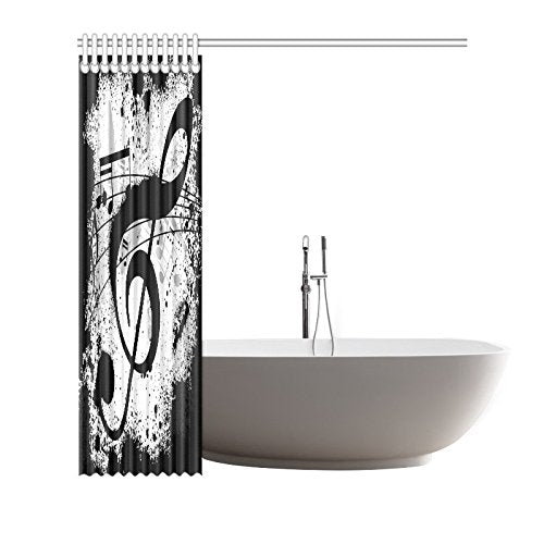 Black and White Home Bath Decor, Musical Notes Polyester Fabric Shower Curtain Bathroom Sets