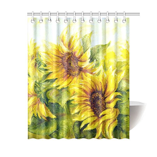 Sunny Sunflowers Oil Painting Polyester Fabric Shower Curtain Bathroom Sets Home Decor