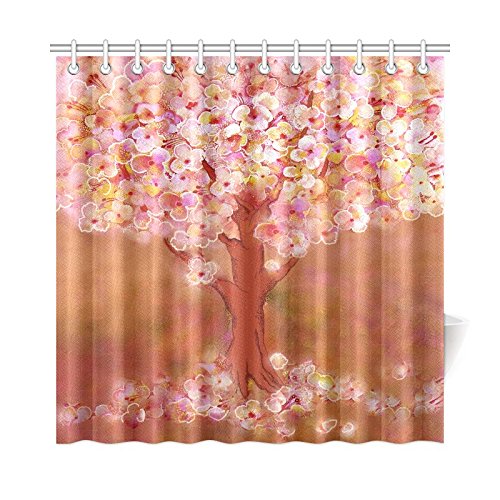 Blooming Tree Home Bath Decor, Flower Tree Art Polyester Fabric Shower Curtain Bathroom Sets