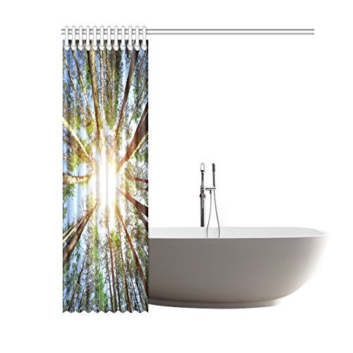 Beautiful Amazing Sunrise Forest Fresh Trees Sky Panoramic Nature Custom Gift Bathroom Shower Curtain Unique Generic Fabric Decorative Bath Curtain Designs