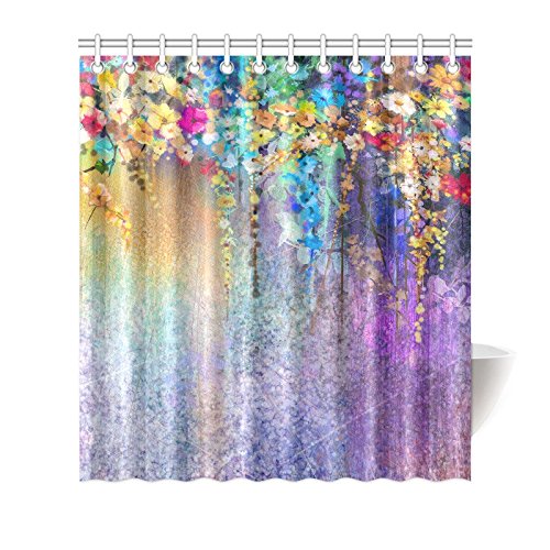 Abstract Spring Flowers Watercolor Wisteria Blossoms Painting Waterproof Polyester Fabric Shower Curtain Sets with Hooks