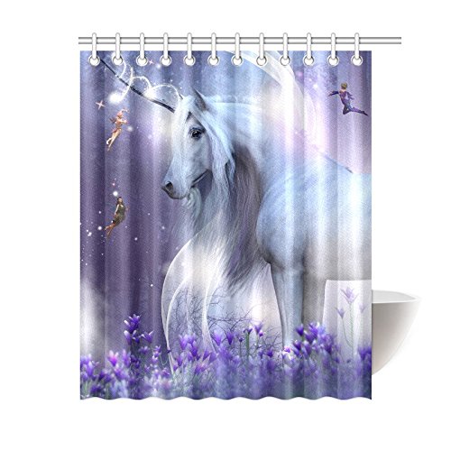 Fantasy Fairies Home Bath Decor, Majestic Unicorn Polyester Fabric Shower Curtain Bathroom Sets