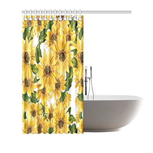 Blooming Yellow Flowers Sunflower Painting Home Decor Waterproof Polyester Bathroom Shower Curtain Bath with Hooks