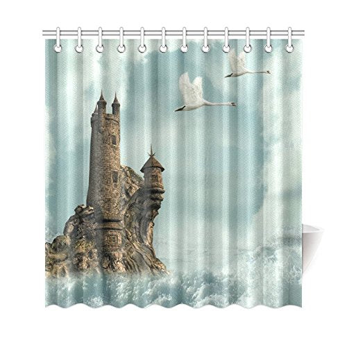 Seashell Home Decor, Sand Starfish Blue Wooden Back Polyester Fabric Shower Curtain Bathroom Sets 72 X 72 inches