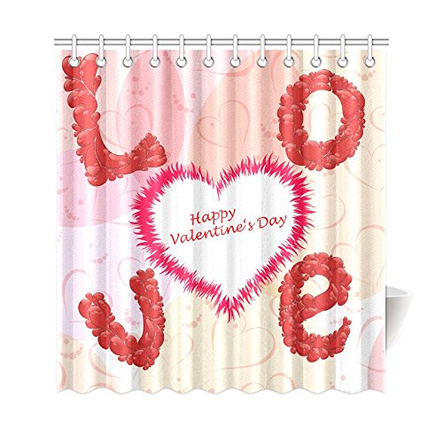 Valentine's Day Home Bath Decor, Love Heart Shape Polyester Fabric Shower Curtain Bathroom Sets