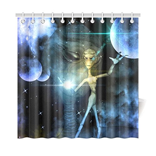 Modern Home Bath Decor, Alien in Universe Polyester Fabric Shower Curtain Bathroom Sets