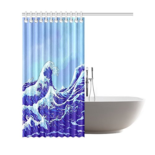 Blue Ocean Home Bath Decor, Great Wave Polyester Fabric Shower Curtain Bathroom Sets