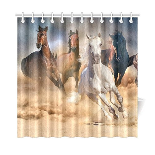 Cool Wild Animal Home Bath Decor, Running Horse Herd Polyester Fabric Shower Curtain Bathroom Sets