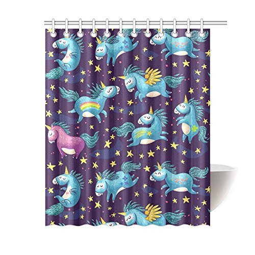 Cute Seamless Pattern Home Bath Decor, Unicorn Polyester Fabric Shower Curtain Bathroom Sets