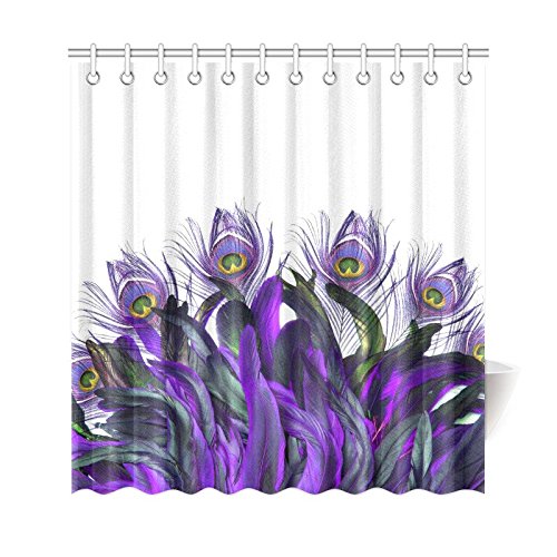 Purple Floral Home Bath Decor, Peacock Feather Polyester Fabric Shower Curtain Bathroom Sets