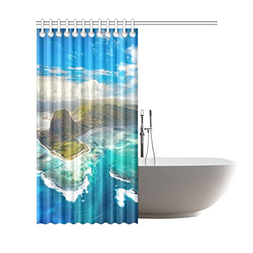 Aerial Landscape View Home Bath Decor, Underwater Waterfall Polyester Fabric Shower Curtain Bathroom Sets