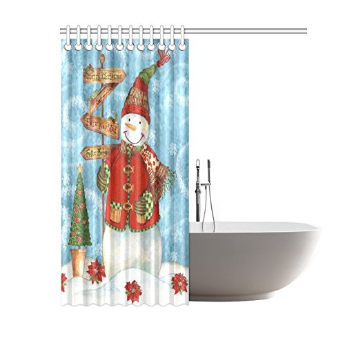 Winter Christmas Home Bath Decor, Happy Snowman Polyester Fabric Shower Curtain Bathroom Sets