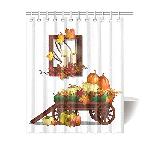 Thanksgiving Rich Harvest Home Decor, Autumn Festival Polyester Fabric Shower Curtain Bathroom Sets with Hooks