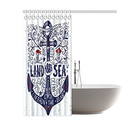 Land and Sea Home Bath Decor, Nautical Anchor Letters Polyester Fabric Shower Curtain Bathroom Sets