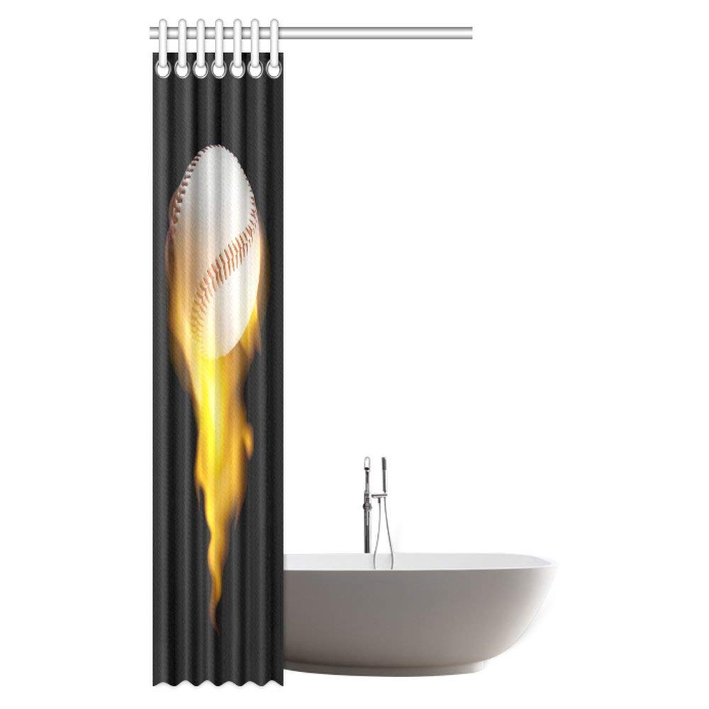 Sports Decor Collection, Baseball Ball On Fire Creative Art Bathroom Shower Curtain Set with Hooks