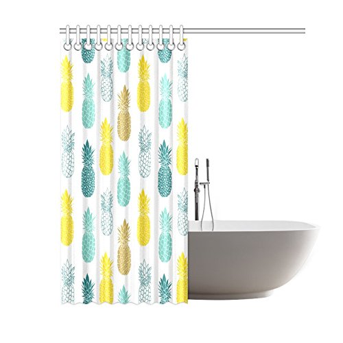 Tropical Home Bath Decor, Blue Yellow Pineapples Polyester Fabric Shower Curtain Bathroom Sets