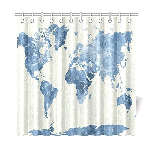 World Map Custom Shower Curtain Polyester Fabric Bathroom Sets Home Decor