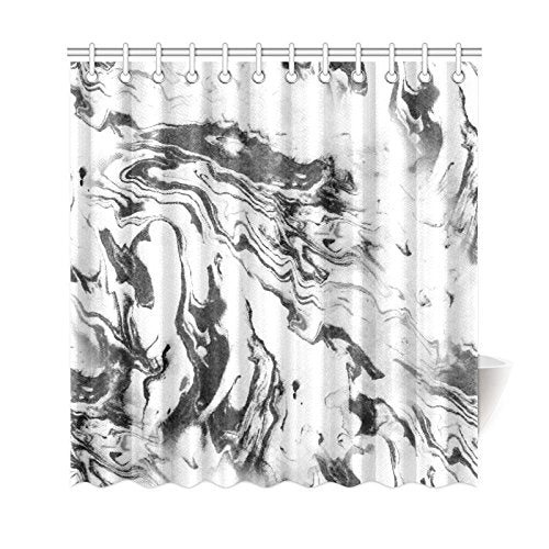 Black and White Home Bath Decor, Marble Texture Polyester Fabric Shower Curtain Bathroom Sets