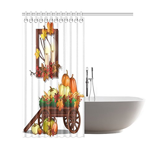 Thanksgiving Rich Harvest Home Decor, Autumn Festival Polyester Fabric Shower Curtain Bathroom Sets with Hooks