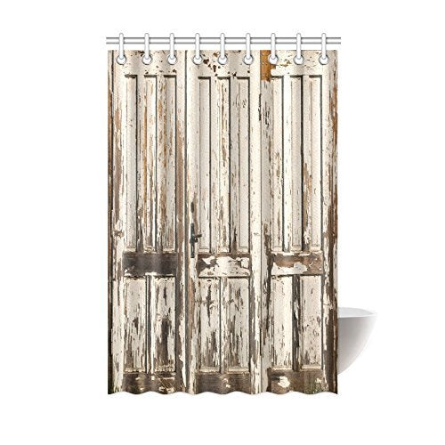 Old Vintage Wooden Door with White Paint Garage American Style Decorations for Bathroom Print Vintage Rustic Theme Decor Bathroom Shower Curtain