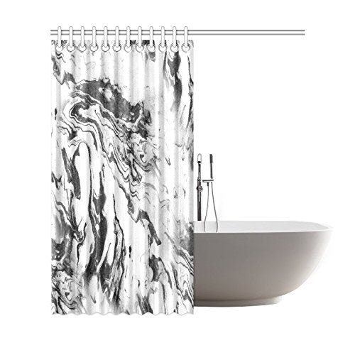 Black and White Home Bath Decor, Marble Texture Polyester Fabric Shower Curtain Bathroom Sets