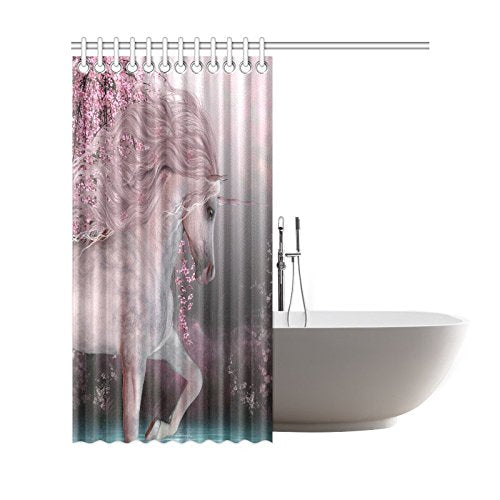 Cherry Blossom Home Bath Decor, Fantasy Unicorn Polyester Fabric Shower Curtain Bathroom Sets