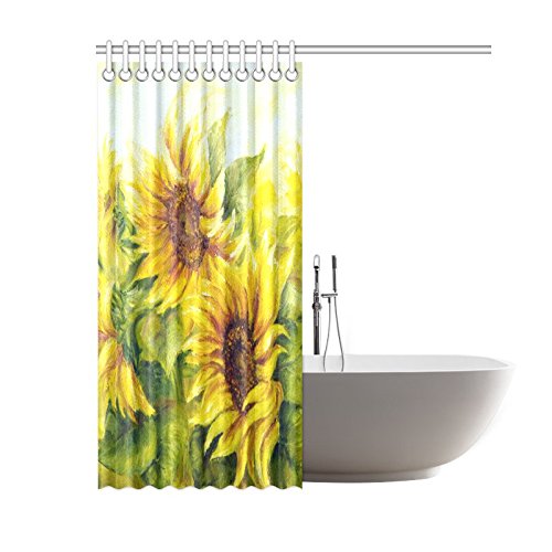 Sunny Sunflowers Oil Painting Polyester Fabric Shower Curtain Bathroom Sets Home Decor