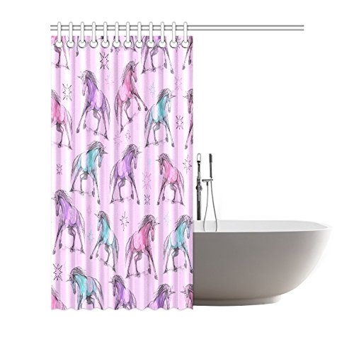 Seamless Pattern Home Bath Decor, Unicorns Polyester Fabric Shower Curtain Bathroom Sets