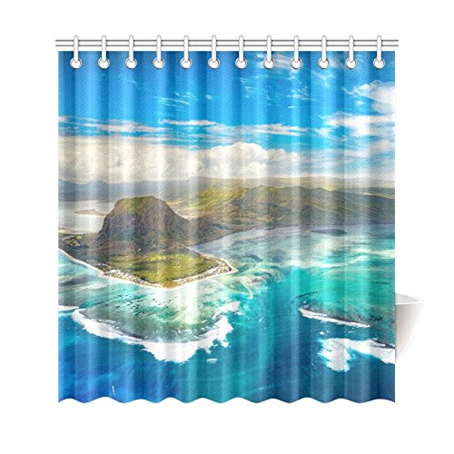 Aerial Landscape View Home Bath Decor, Underwater Waterfall Polyester Fabric Shower Curtain Bathroom Sets