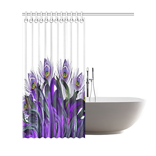 Purple Floral Home Bath Decor, Peacock Feather Polyester Fabric Shower Curtain Bathroom Sets