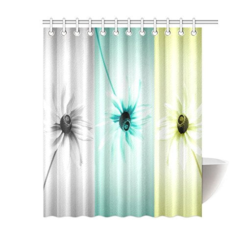 Abstract Daisy Flowers in Different Featured Waterproof Polyester Bathroom Shower Curtain Bath with Hooks