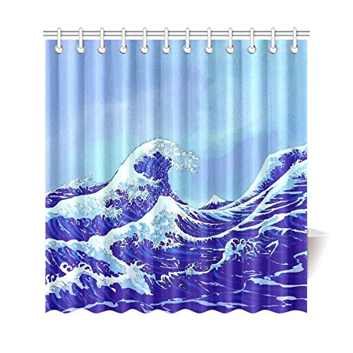 Blue Ocean Home Bath Decor, Great Wave Polyester Fabric Shower Curtain Bathroom Sets