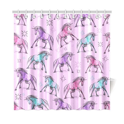 Seamless Pattern Home Bath Decor, Unicorns Polyester Fabric Shower Curtain Bathroom Sets