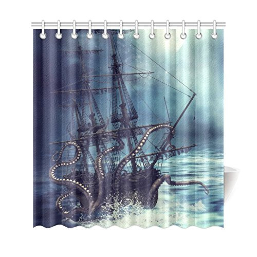 Pirate Ship Octopus Custom Shower Curtain Waterproof Polyester Fabric Bathroom Sets