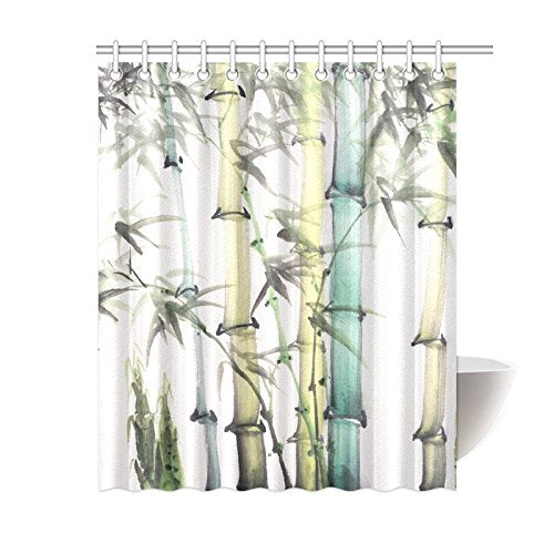 Chinese Painting Home Bath Decor, Bamboo Calligraphy Polyester Fabric Shower Curtain Bathroom Sets