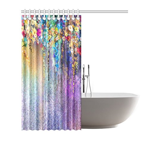 Abstract Spring Flowers Watercolor Wisteria Blossoms Painting Waterproof Polyester Fabric Shower Curtain Sets with Hooks