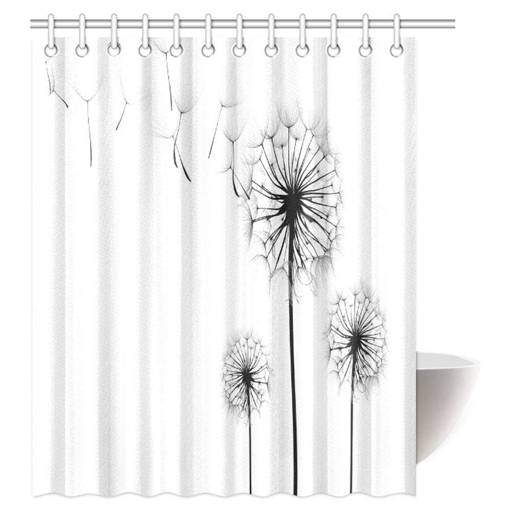 Xray Flower Decor Shower Curtain, Dandelions on Simple Background Uv Style Negative of Nature Art Bathroom Shower Curtain with Hooks