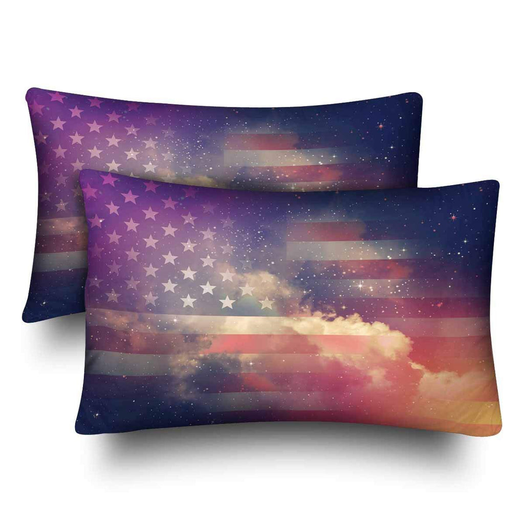 American Flag USA Flag with Night Sky Pillow Cases Pillowcase Standard Size 20x30 Set of 2