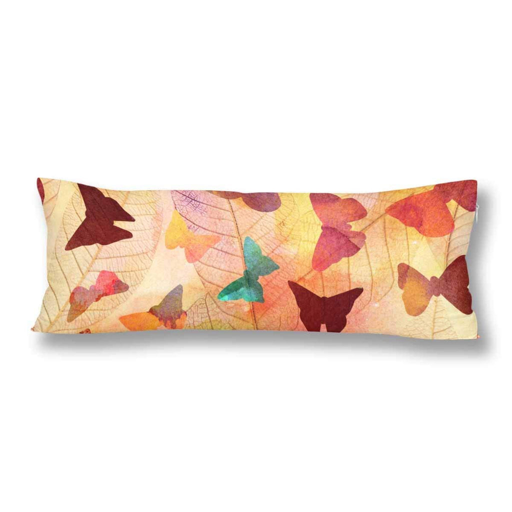 Watercolor Butterfly Fall Leaves Body Pillow Covers Pillowcase with Zipper 21x60 Twin Sides