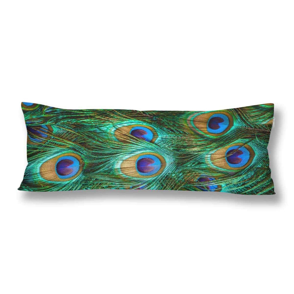 Peacock Feather Body Pillow Covers Pillowcase with Zipper 21x60 Twin Sides