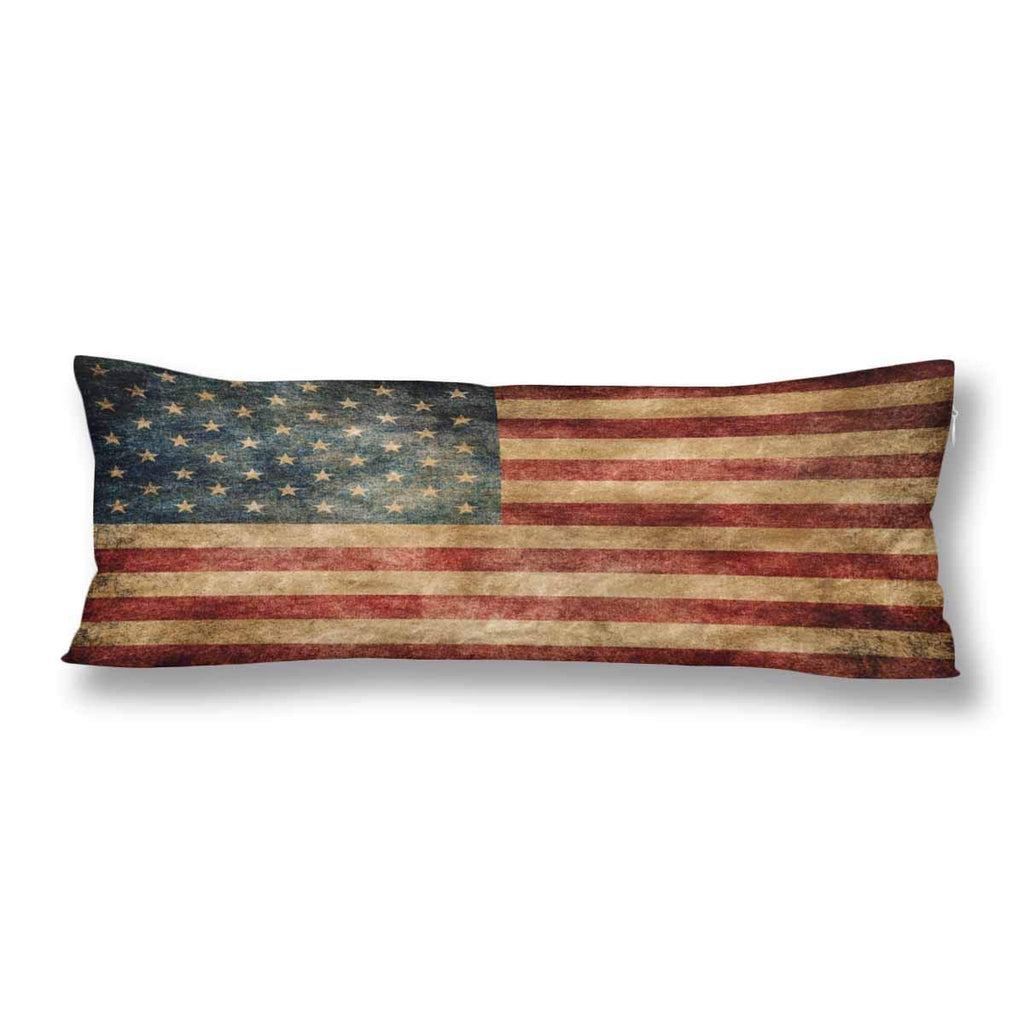 Vintage Retro American Flag Body Pillow Covers Pillowcase with Zipper 21x60 Twin Sides