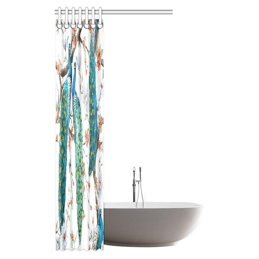 Peacock Lover Shower Curtain, Peacock on Blooming Cherry Trees, White Magnolia Flowers and Sakura Bathroom Shower Curtain