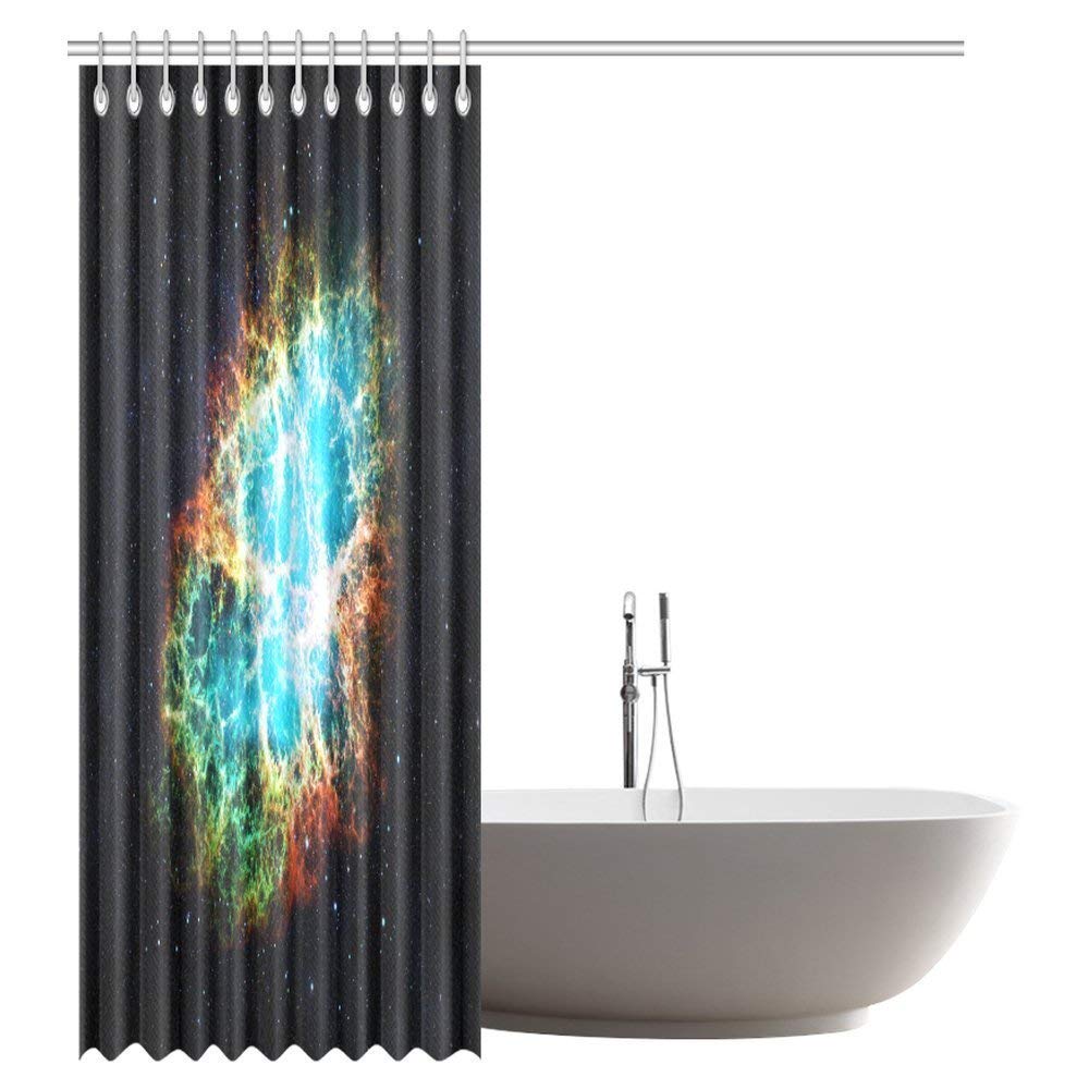 Space Decor Shower Curtain Set, Crab Nebula in Early Age Clean Version of Original Print Fabric Bathroom Shower Curtain