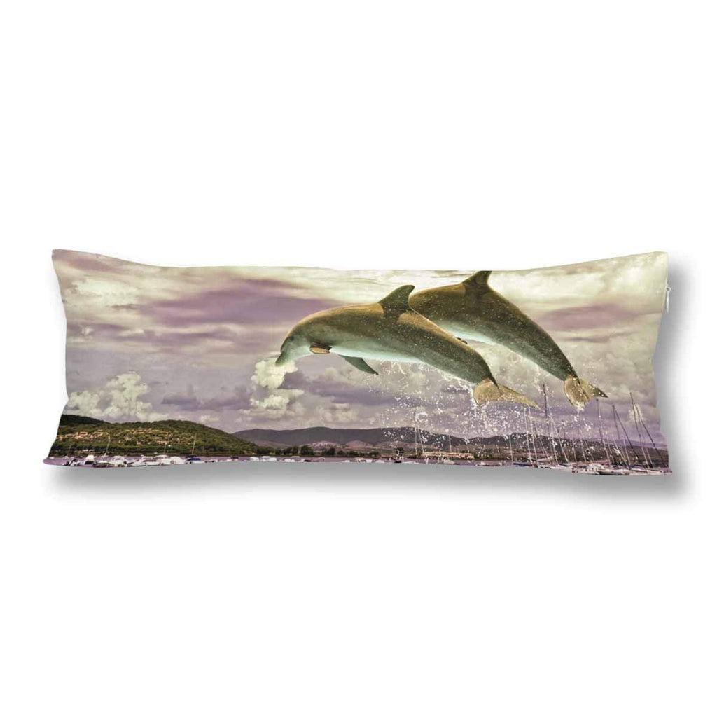 Ocean Life Dolphin Jumping from Water Body Pillow Covers Pillowcase with Zipper 21x60 Twin Sides