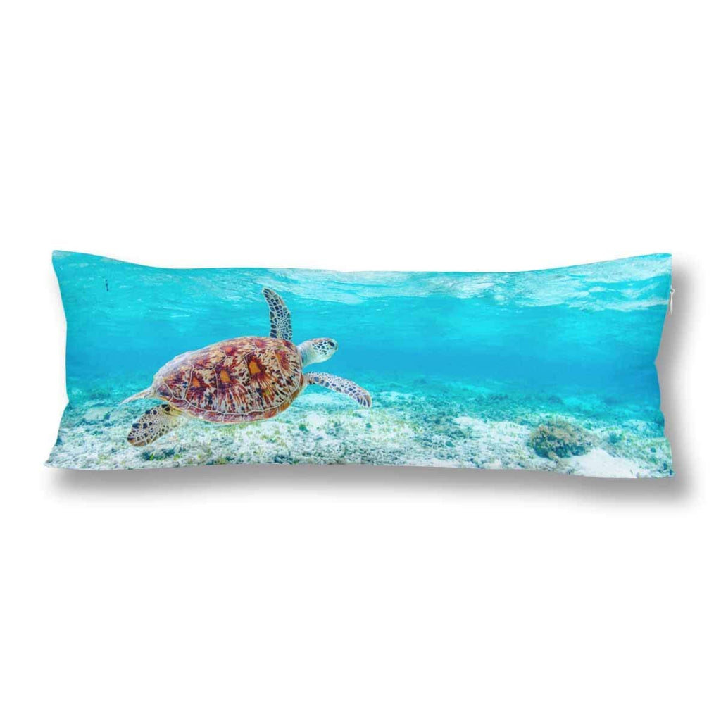 Sea Turtle Underwater Fish Body Pillow Covers Pillowcase with Zipper 21x60 Twin Sides