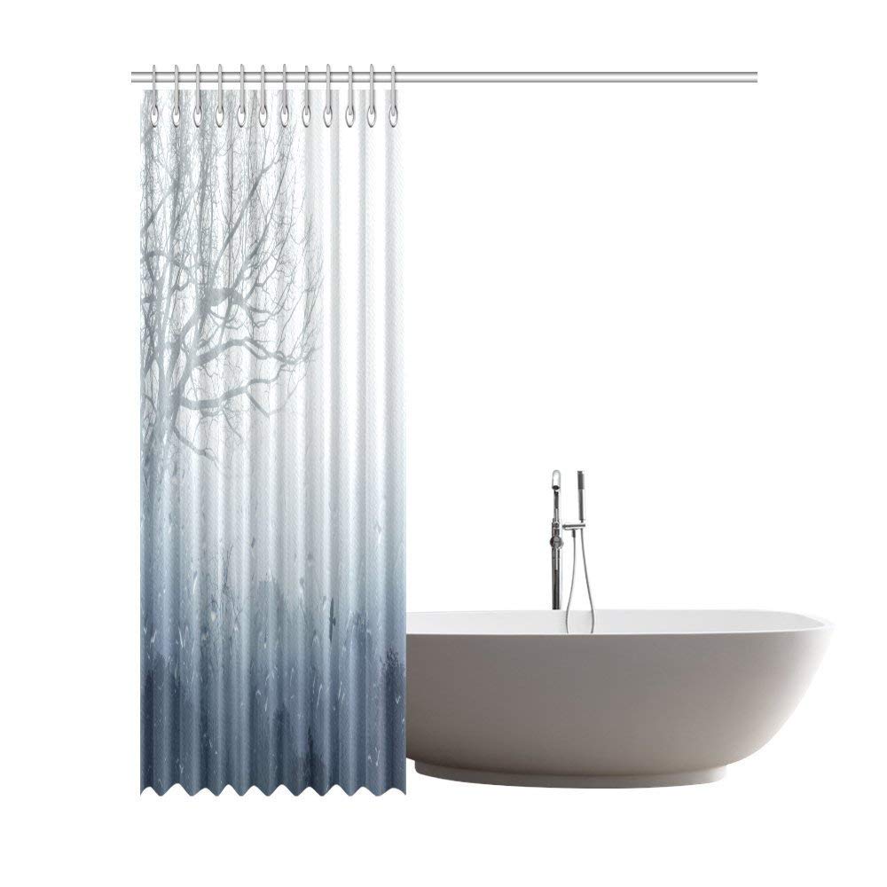 Rainy Scene Mystic Foggy Forest Decor, Art Romantic Window Water Drops Scene Melancholia Therapy Lonely Tree Unique Bathroom Shower Curtain